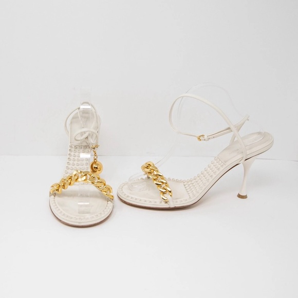Bottega Veneta White Heels with Gold Chain - Picture 1 of 5